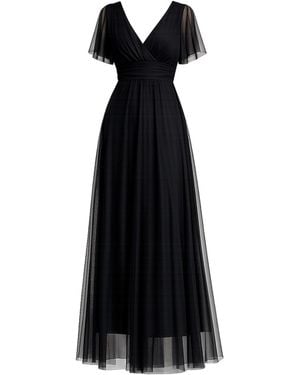 Tantra Spain Sl Long Tulle Dress With Short Seeves, Pleats, And A Flared Skirt, With A Tie Belt - Black