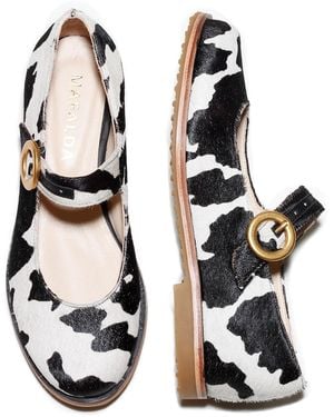 Mafalda Betina Cow-Print Mary Janes - Black