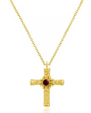 Unaloe Spiritual Cross Necklace With Ruby - Metallic