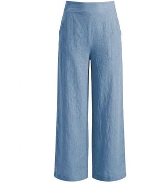 James Lakeland Denim Linen Wide-Leg Pants - Blue