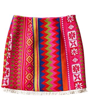Kipépéo Sorayya Multicolor Jajim Fringe Mini Skirt - Red