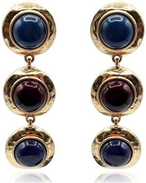 Michael Nash Jewelry Flora Three Stone Lapis And Carnelian Resin Pierced Earrings - Blue