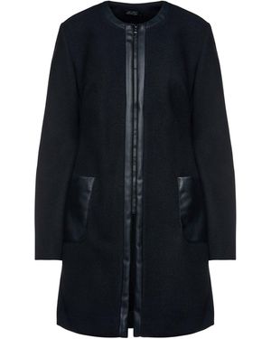Conquista Mouflon Coat With Faux Leather Detail - Blue
