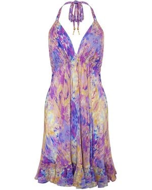 Sophia Alexia Neutrals Desert Breeze Silk Mini Ibiza Dress - Purple