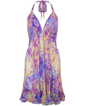 Sophia Alexia Neutrals Desert Breeze Silk Mini Ibiza Dress - Purple