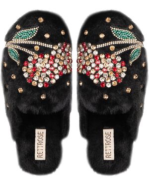Rettrose Georgie Luxury Plush Diamanté Embellished Handmade Slipper - Black