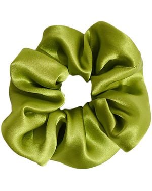 Lost Pattern Silken Hair Silk Scrunchie Hair Tie - Green
