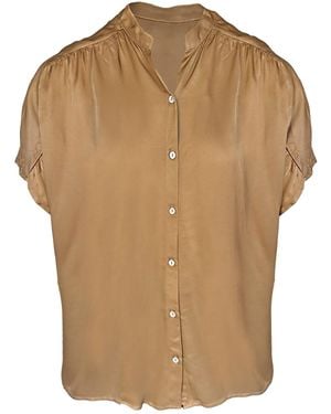 Haris Cotton Solid Colour Button-Front Short Sleeve Casual Shirt - Natural