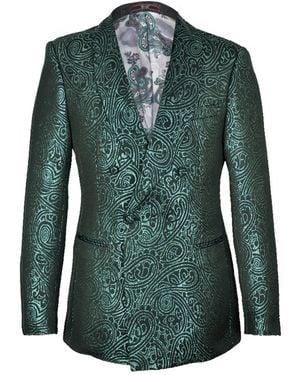 DAVID WEJ Kensington Double Breasted Shawl Lapel Jacquard Blazer - Green