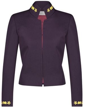 Monique Singh Iconic Floral Embroidered Gabardine Jacket - Blue