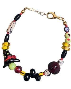 Desert Lobby Witchy Witch – Handmade Halloween Bracelet With Dalmatian Jasper And Murano Glass Witch Hat - Multicolour