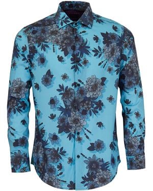 lords of harlech Nicoli Valencia Floral Cotton Shirt - Blue
