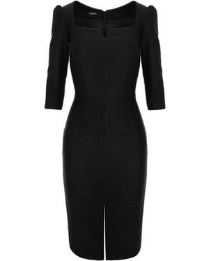 AVENUE No.29 Rounded Neckline Midi Dress With Front Slit - Black