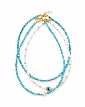 Nuvv Collection Evil Eye Beaded Necklace - Blue