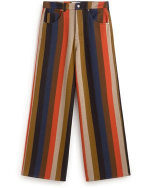 Thinking Mu Striped Wide Leg Burnley Hedda Trousers - Brown