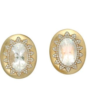 Artisan Moonstone & Diamond Halo Stud Earrings - Metallic