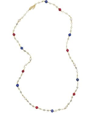 Farra Bamboo Coral And Lapis Long Station Necklace - White