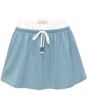 Mandragora Sage Cotton Skirt With Contrasting Fabrics – Goia - Blue