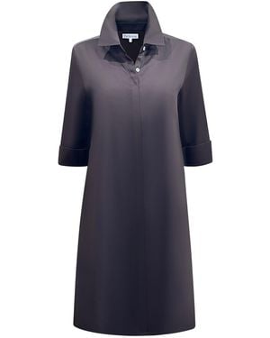 Perlavera Christy Solid Cotton Satin Three Quarter Sleeve Length Gathered Back Midi Dress - Blue