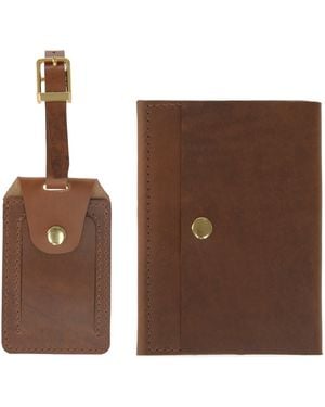 VIDA VIDA Luxe Tan Leather Luggage Tag & Passport Holder Set - Brown