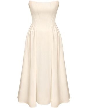 POST MERIDIEM Ivory Tuck Corset Top Midi Dress - Natural