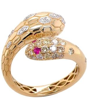 Artisan 18K Diamond Snake Bypass Ring With Ruby - Metallic