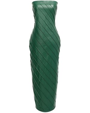 Kargede Leather Pencil Dress – Pleated Strapless Midi - Green