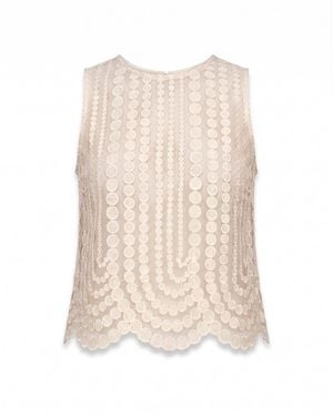 Tantra Spain Sl Neutrals Lace Top With Circle Detailing And A Round Neckline - Natural