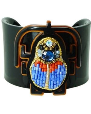 Gissa Bicalho Handmade Acrylic Bracelet Scarab Embroidered Topaz - Black