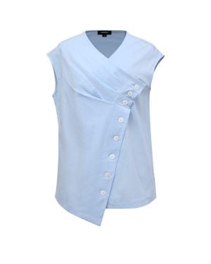 Smart and Joy Double Breasted Pleated Asymmetric Top - Blue