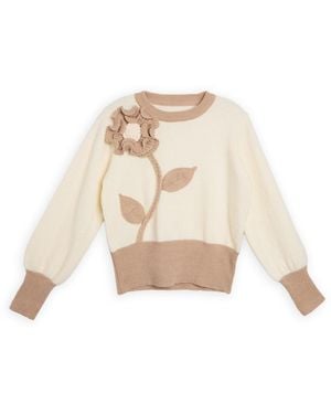 Saachi Ruffled Bloom Pullover Ivory Jumper - Natural
