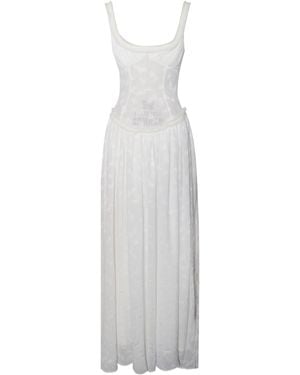 Miss Circle New York Ulissa Square Neck Jacquard Textured High Slit Maxi Dress - White