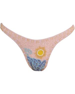 Self-Adore High Tide Hand-Beaded Embellished Bikini Bottom- Pale - Pink