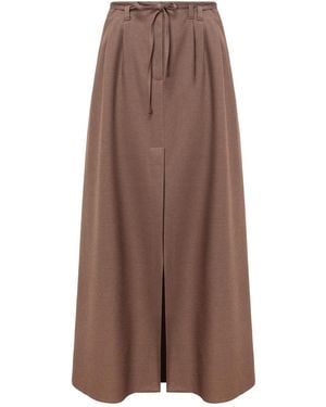 Mandragora Long Wool Skirt With A Slit - Brown