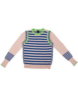 Lo Neel Neutrals Fred Sand Striped Jumper Crewneck Jumper - Blue