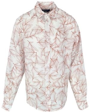 Haris Cotton Printed Long-Sleeved Linen Shirt Copper Fern - White