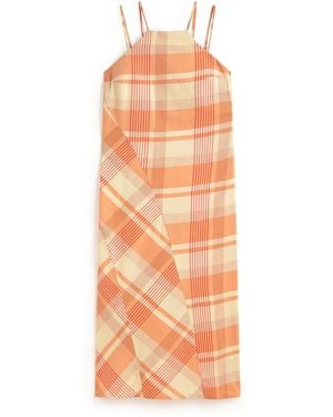 Thinking Mu Long Plaid Dress Helia - Orange