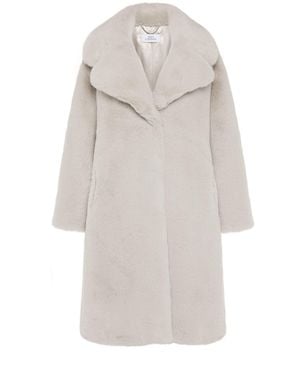ISSY LONDON Neutrals Greta Luxe Longline Faux Fur Coat Chalk - Grey