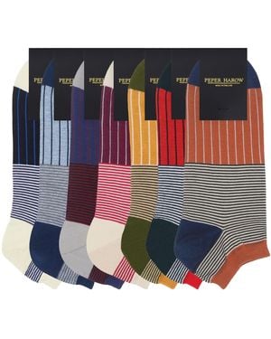 Peper Harow - Made in England Oxford Stripe Trainer Socks – Bundle - Blue