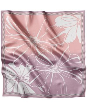 Lamberty Munich Cosmos Flower Midi Silk Scarf Neutral - Purple