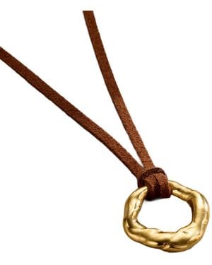 Posh Totty Designs Lucky Pebble Hoop Leather Necklace - Metallic