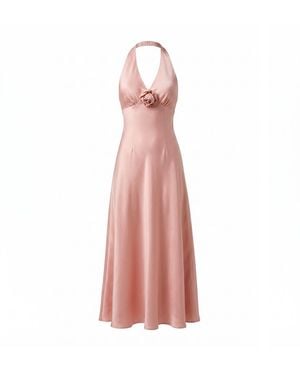 Belsize25 Rosa Series – Coral Dress With Handmade Rose Detail - Pink