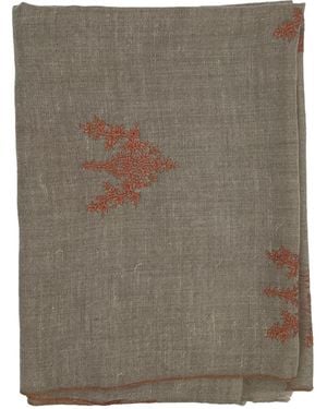 Kaminee Neutrals Pure Cashmere Stole With Terracotta Hand Embroidery - Brown