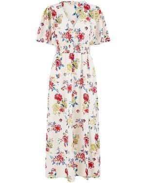 Yumi' Floral Recycled Fabric Ruched Waist Midi Dress - Pink