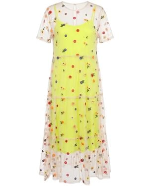Lalipop Design Fluorescent Dress With Flower Embroidered Tulle - Yellow