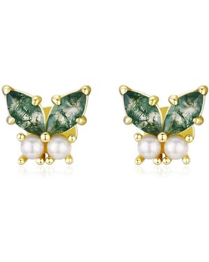 Azura Jewelry New York Monarch Butterfly Moss Agate Earrings Vermeil - Green