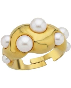 LINYA JEWELLERY Special Design Pearl Plated Ring - Metallic