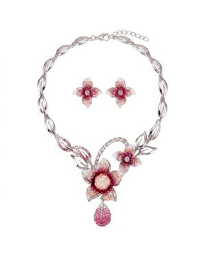 Modenaire Flower Necklace And Earrings Set - Pink