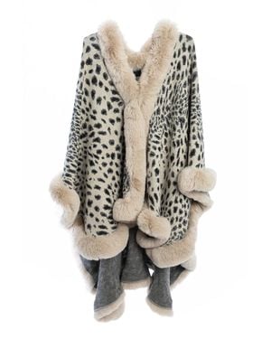 Saachi Cheetah Print Bisque Kimono Faux Fur Cape - Brown