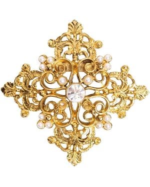 Caramel Vintage Jewellery Plated Ornate Cross Brooch With Pearls - Metallic
